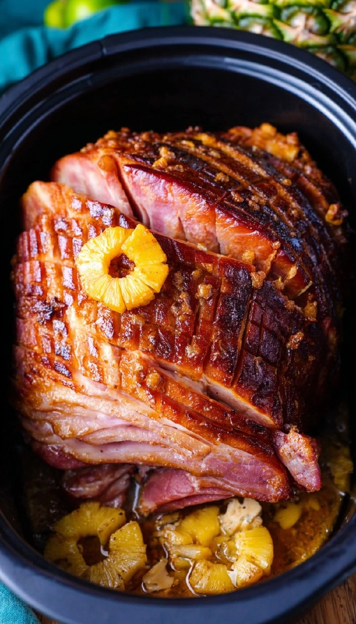 Slow Cooker Pineapple Ham with Brown Sugar Glaze