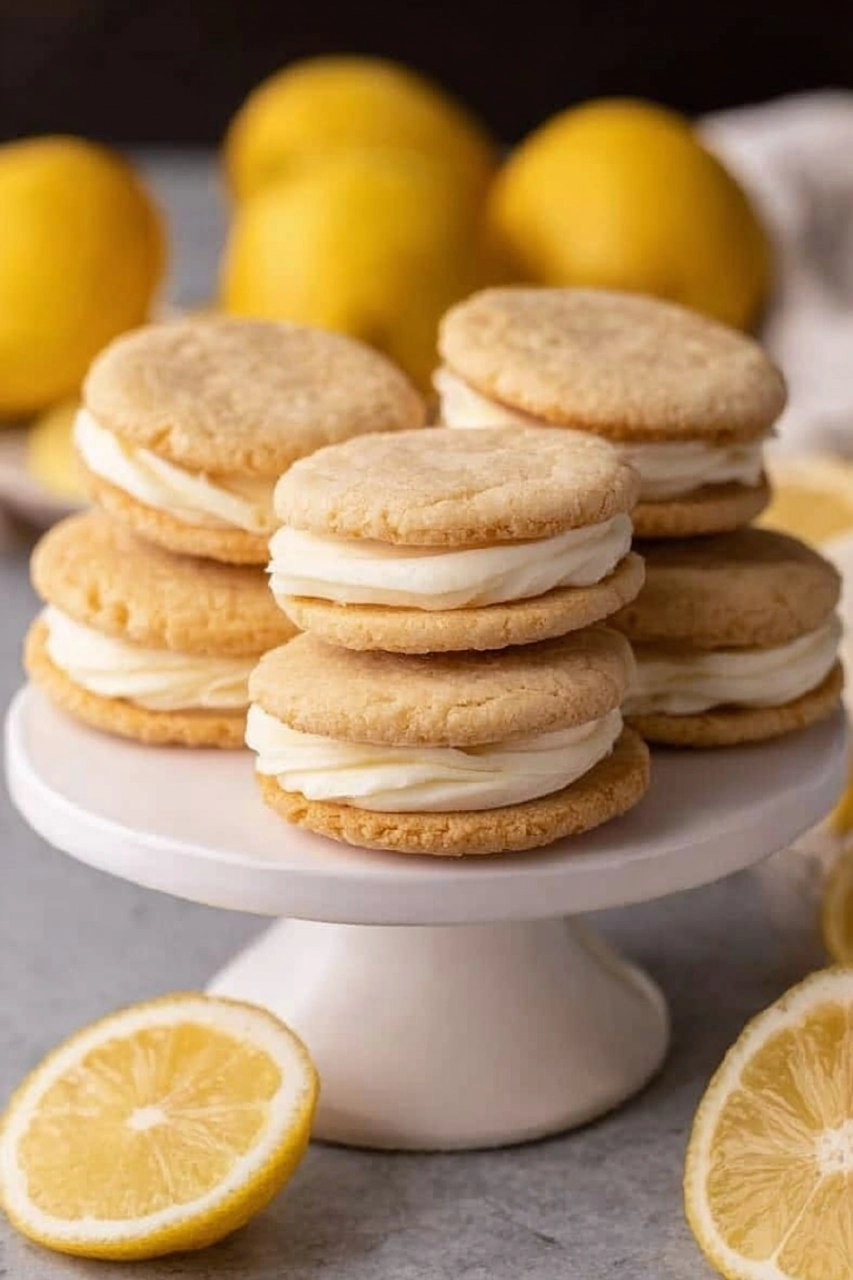 Soft and Chewy Lemon Sandwich Cookies with Cream Cheese Frosting